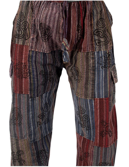Pantalon hippie patchwork fait main – Couleurs chaudes et foncées
