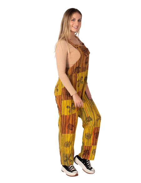 Combinaison unisexe en coton patchwork – Jaune ou teintes foncées