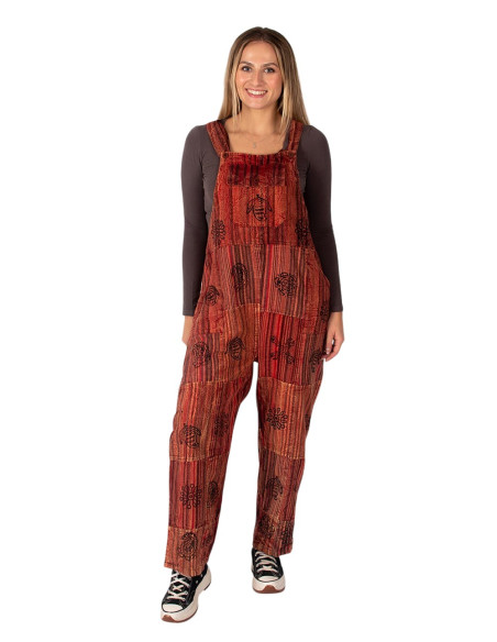 Unisex patchwork handmade cotton dungarees – Red tones