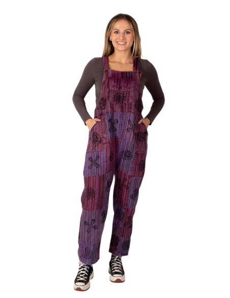 Unisex patchwork handmade cotton jumpsuit – Purple tones