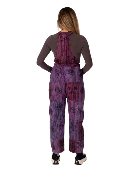 Unisex patchwork handmade cotton jumpsuit – Purple tones