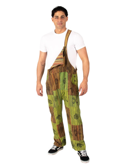 Unisex-Patchwork-Latzhose aus handgefertigter Baumwolle – Grün, Lila oder Rot