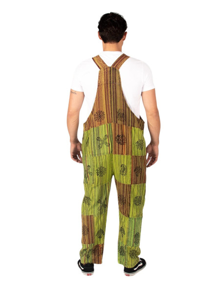 Unisex patchwork handmade cotton dungarees – Green, purple or red
