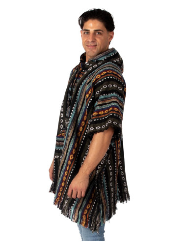Poncho carré unisexe fait main avec capuche et...