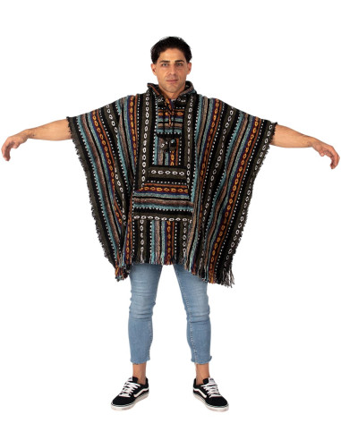 Poncho quadrado unissex feito à mão com capuz e...