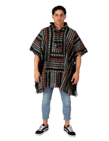 Handmade unisex square poncho with hood and...