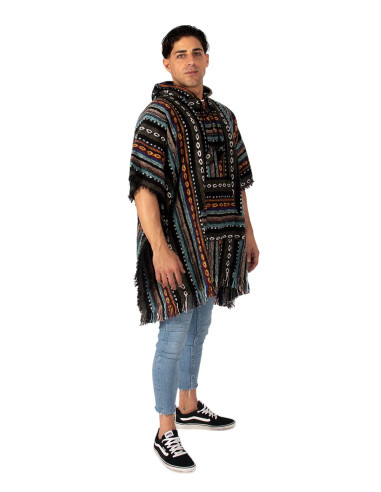 Poncho quadrado unissex feito à mão com capuz e...