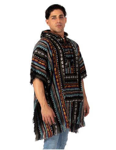Poncho quadrado unissex feito à mão com capuz e...