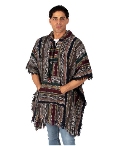 Poncho carré unisexe fait main avec capuche et...