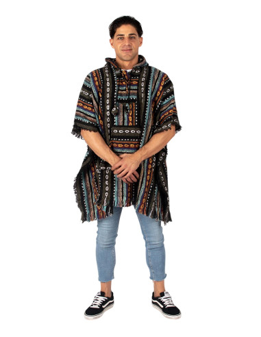 Handmade unisex square poncho with hood and...