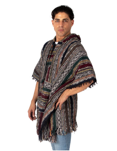 Poncho quadrado unissex feito à mão com capuz e...