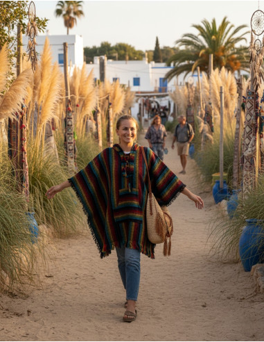Unisex-Poncho, handgefertigt, mit Kapuze und...