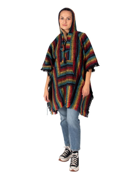Unisex-Poncho, handgefertigt, mit Kapuze und Holzdetails