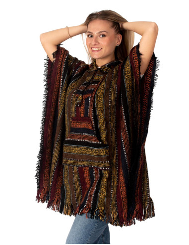 Poncho unisexe fait main avec capuche et...