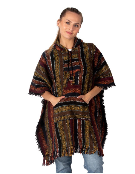 Unisex-Poncho, handgefertigt, mit Kapuze und Holzdetails