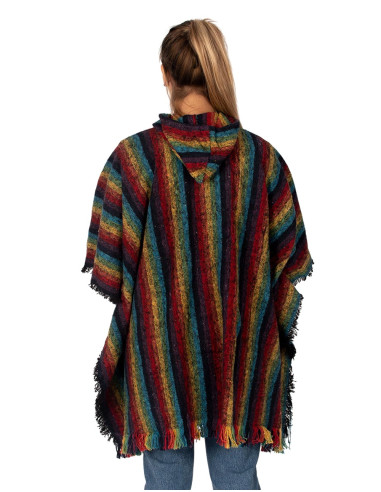 Unisex handmade poncho with hood and wooden...