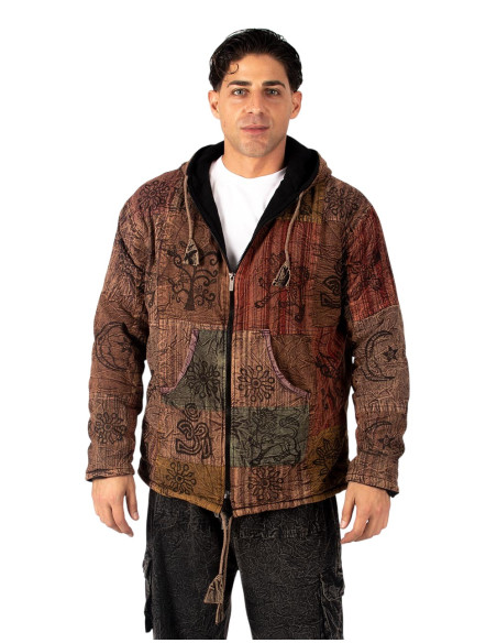 HSU0011 - Veste Kimago unisexe patchwork avec doublure polaire et capuche faite main