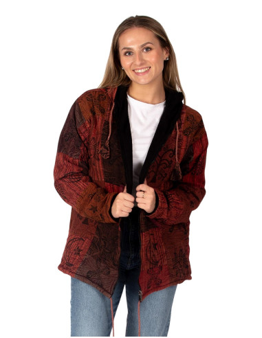 Unisex patchwork ethnic jacket with fleece...