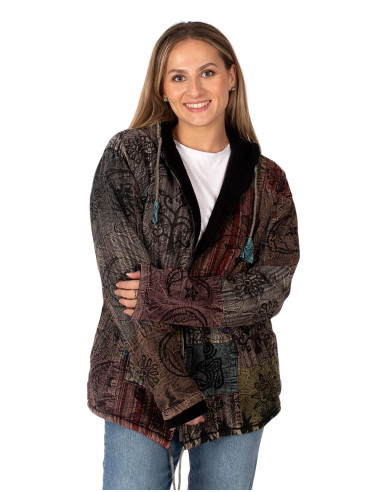 Unisex patchwork ethnic jacket with fleece...