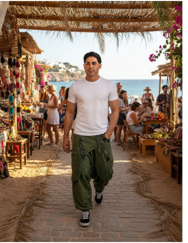 Afghanische Baumwollhose im Boho-Stil mit Saum...