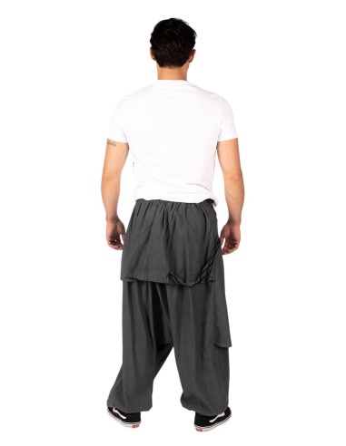 Pantalon afghan en coton gris à ourlet...