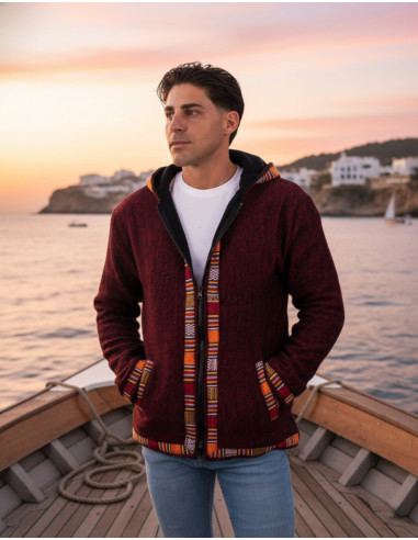 Warm red jacket with handcrafted trim in shades...