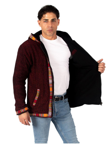 Warm red jacket with handcrafted trim in shades...