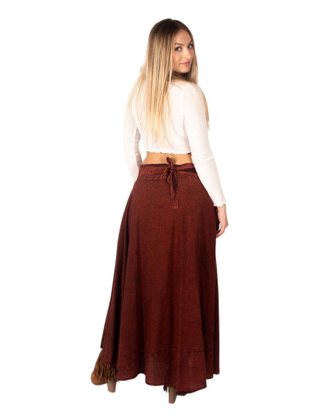 Jupe portefeuille longue de style bohème brun rougeâtre, en coton fait main