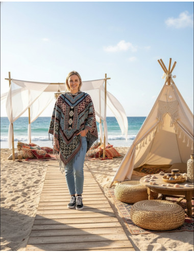 Poncho unissex estilo boho...