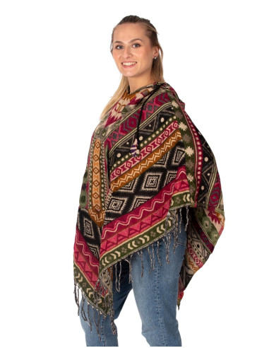 Poncho unisexe bohème à capuche et franges |...