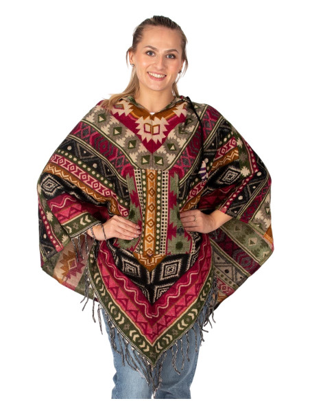 Unisex-Poncho im Boho-Stil mit Kapuze und Fransen | Ethno-Handwerkskunst