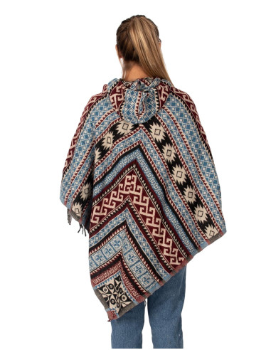 Poncho unisex in stile boho con cappuccio e...