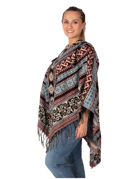 Poncho unissex estilo boho com capuz e franjas | Artesanato étnico