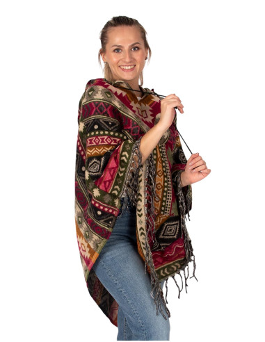 Unisex-Poncho im Boho-Stil mit Kapuze und...