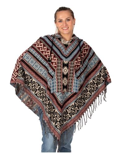 Poncho unisexe bohème à capuche et franges |...