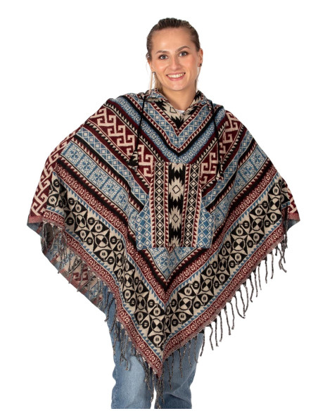 Poncho unissex estilo boho com capuz e franjas | Artesanato étnico