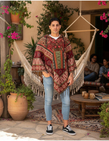 Poncho unisex bohemio con capucha y bolsillos |...