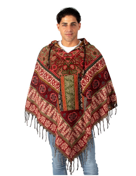 Poncho unisex bohemio con capucha y bolsillos | Diseño artesanal