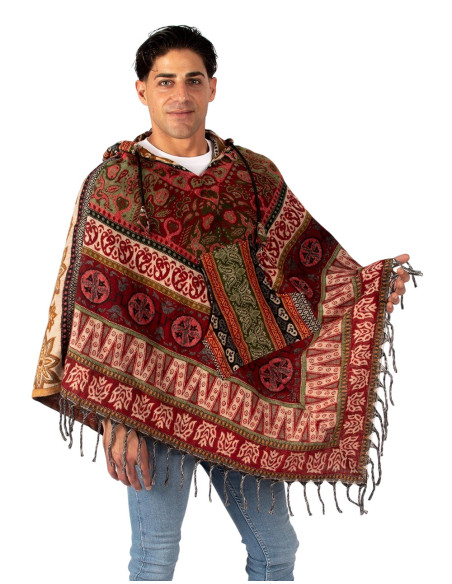 Poncho unisex bohemio con capucha y bolsillos | Diseño artesanal