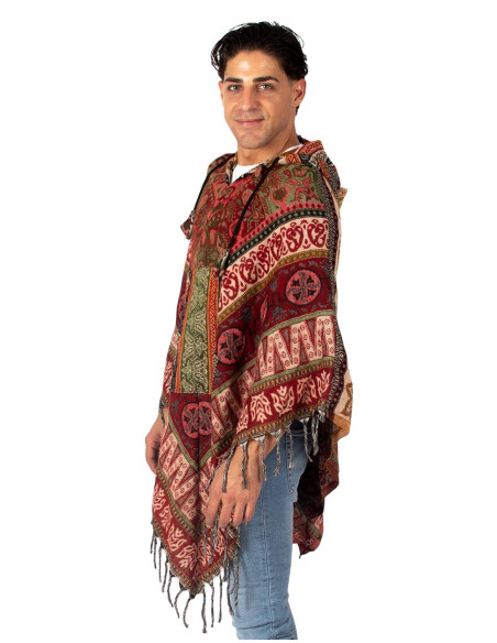 Unisex bohemian poncho with hood and pockets | Handmade design