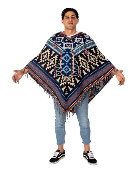 Poncho unissex estilo boêmio com capuz e bolsos | Design feito à mão