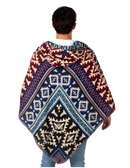 Poncho unisex bohemio con capucha y bolsillos | Diseño artesanal