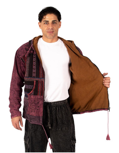 Jaqueta artesanal em patchwork com forro de lã...