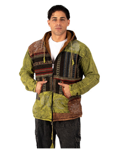 Handmade patchwork jacket with fleece lining –...