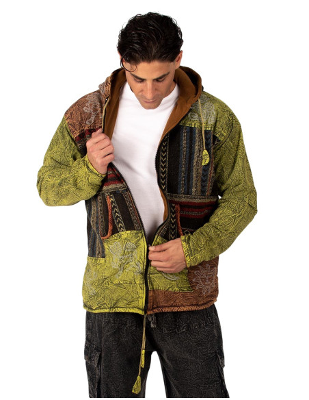 Jaqueta artesanal em patchwork com forro de lã polar – Fabricada na Índia