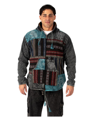 Handmade patchwork jacket with fleece lining –...