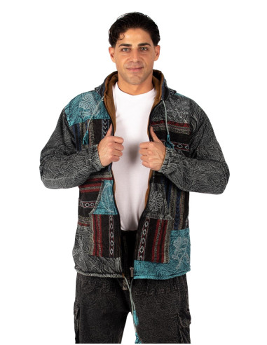Giacca patchwork fatta a mano con fodera in...