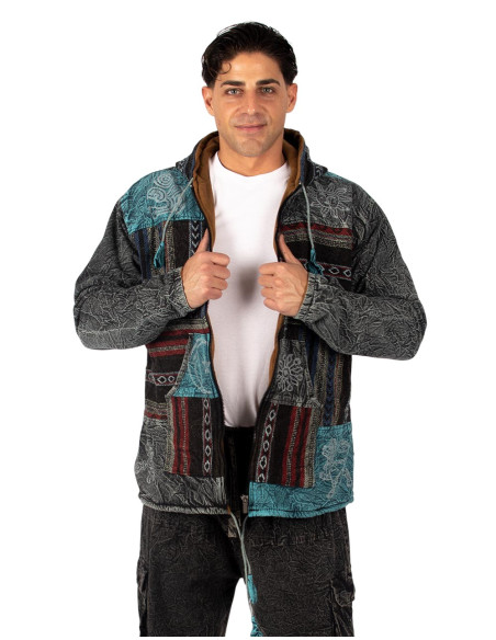 Handgefertigte Patchworkjacke mit Fleecefutter – Hergestellt in Indien