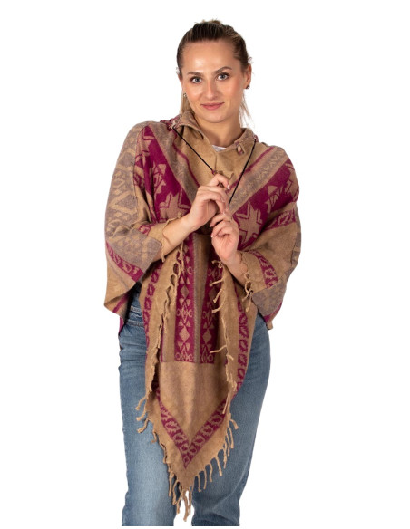 Handgefertigter Poncho aus Baumwolle mit Kapuze – Indischer Boho-Stil