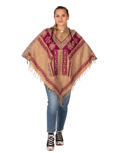 Poncho en coton et laine fait main avec capuche – Mode bohème indienne